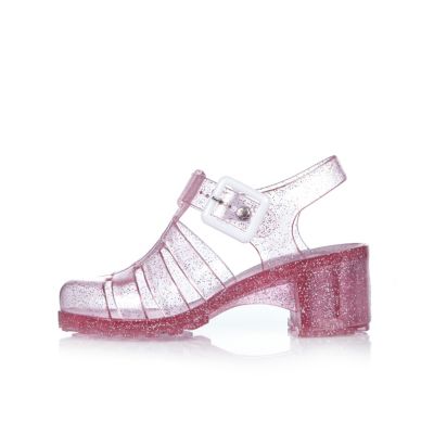 Girls pink heeled jelly sandals